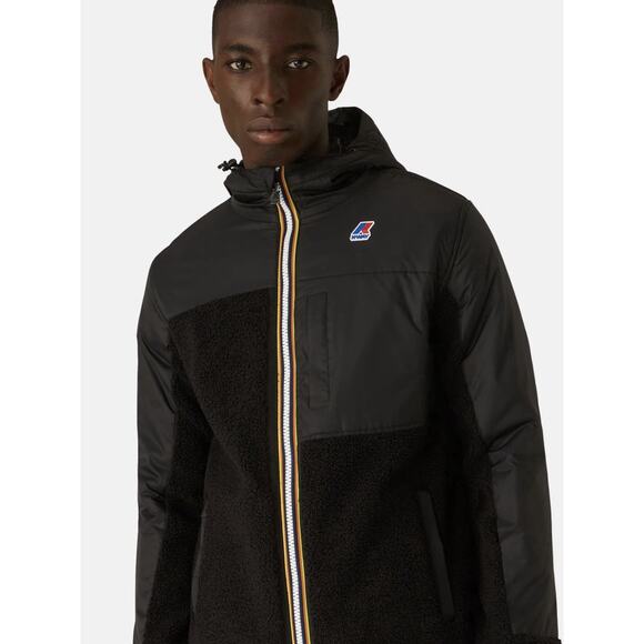 K-Way Jacket Men Size XL Black Le Vrai Orsetto 3.0 Sweatshirt Teddy Sherpa Hood - Picture 1 of 9